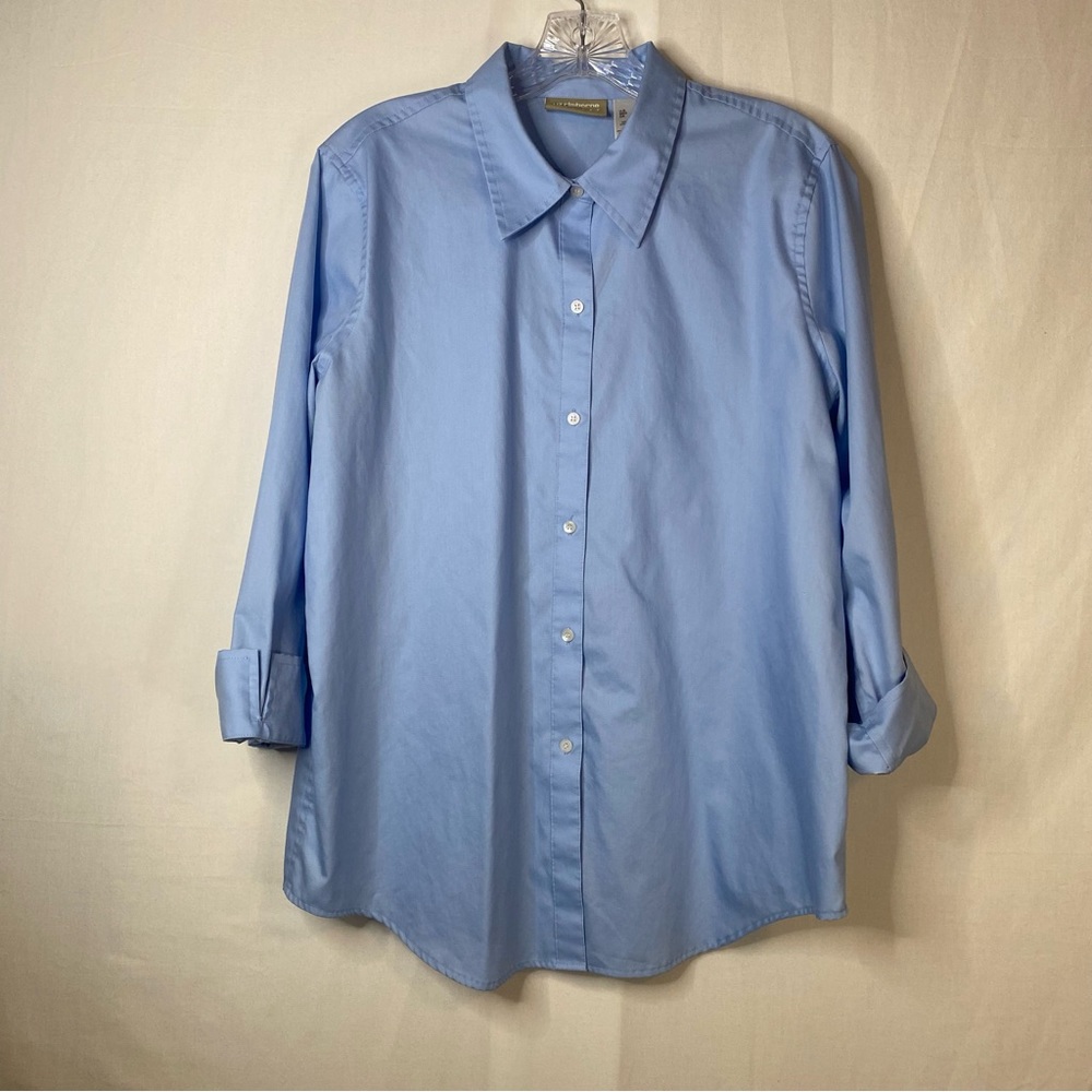 LIZ CLAIBORNE Blue 3/4 Sleeve Button Down Shirt Work Collared Size Large